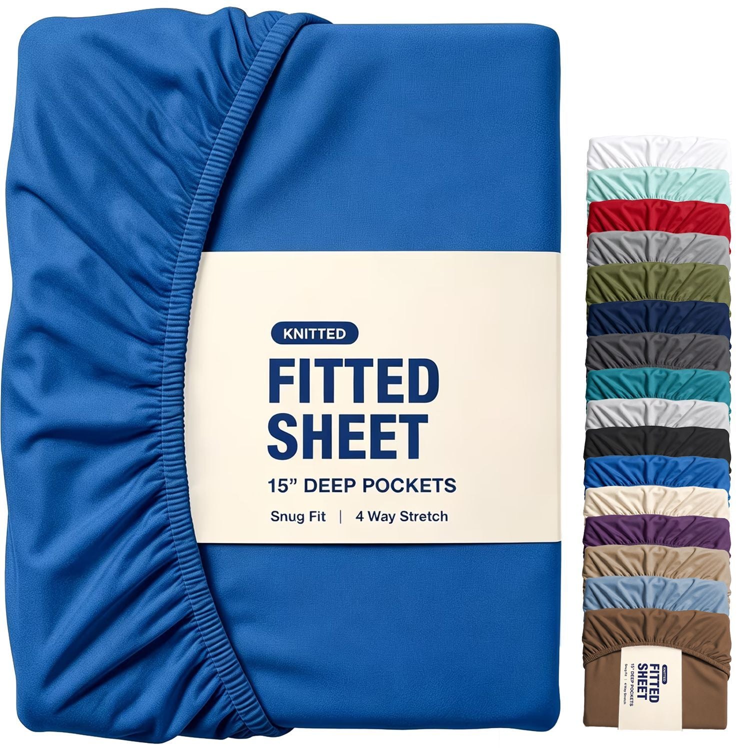 Hotel Quality Fitted Sheet - 1 Piece Fitted Sheet -Breathable Bedding - Wrinkle, Fade, Stain Resistant- 16inch/40cm Deep Pocket Fitted Bed Sheet-Wrinkle and Fade Resistant,(Royal blue,Double)